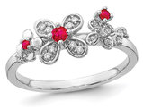 1/8 Carat (ctw) Natural Ruby Flower Ring in 14K White Gold with Diamonds
